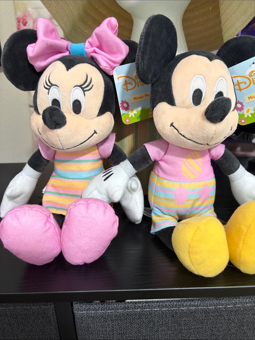 Disney Minnie and Mickey Plush Duo - Pink, Yellow, Blue Stripes
